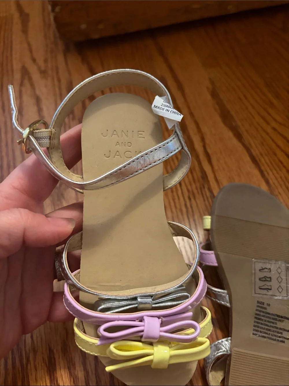 Janie and Jack Bow Strap Sandals - Silver, Lilac & Yellow